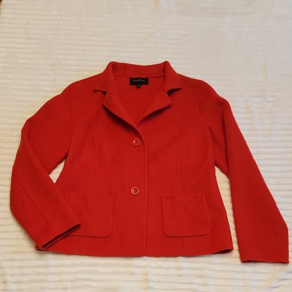 Talbots Vibrant Red Women's Wool Blend Blazer Sz 2